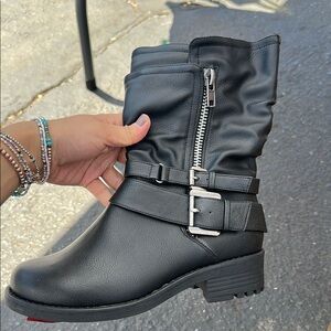 Torrid Black Combat Moto Boots with Chunky Heel